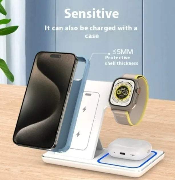 Fast Wireless Charger Stand for HOME AND OFFICE 15W 3 In 1 LED Foldable