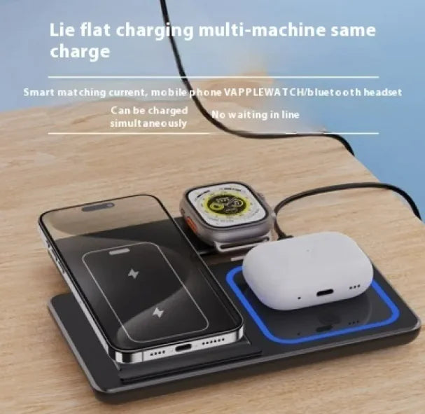 Fast Wireless Charger Stand for HOME AND OFFICE 15W 3 In 1 LED Foldable